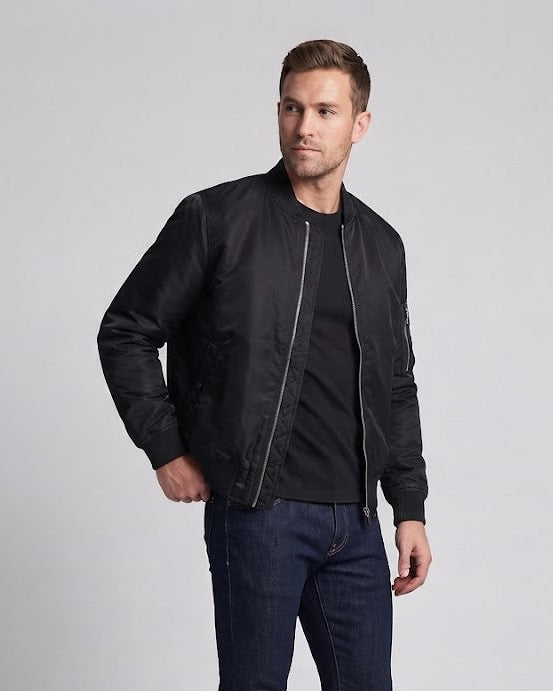 Men's technical nylon flight bomber with padded interior, arm pocket and elastic ribbed cuffs Chichicherry