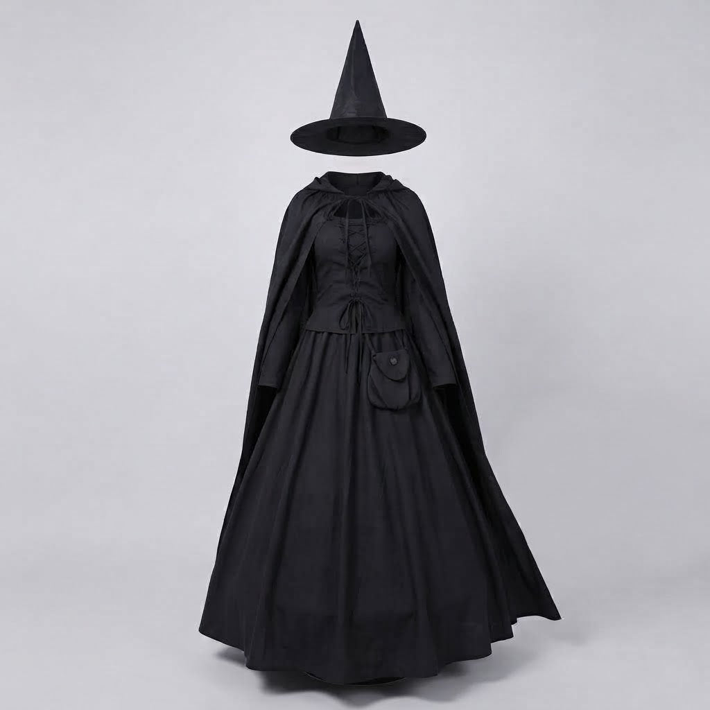 Women's Witch Costume with Detachable Cape and Hat Chichicherry