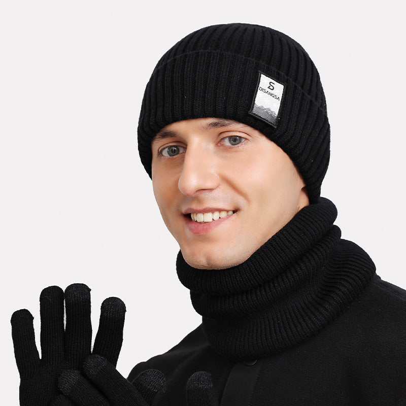 Men's knitted hat, lined, windproof, for winter