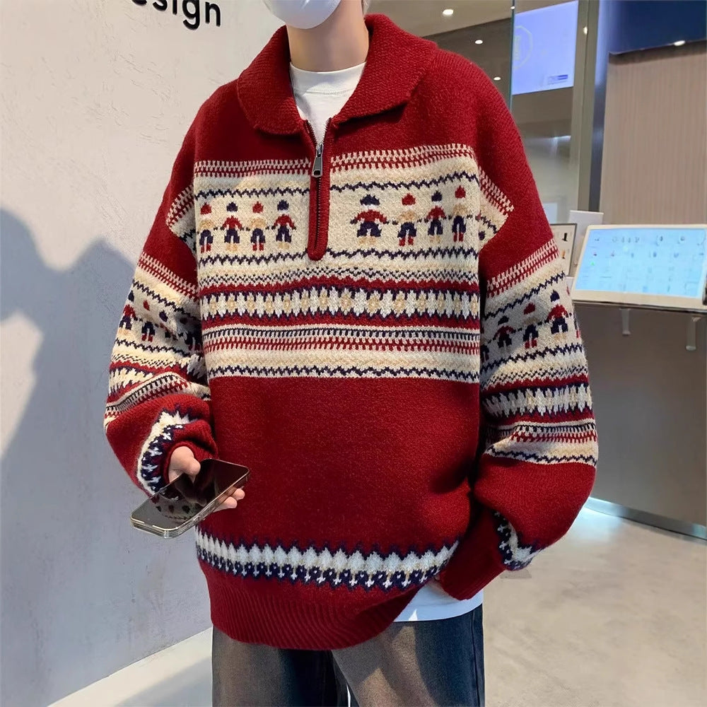 Christmas Knit Sweater, Polo Collar, Vintage Style