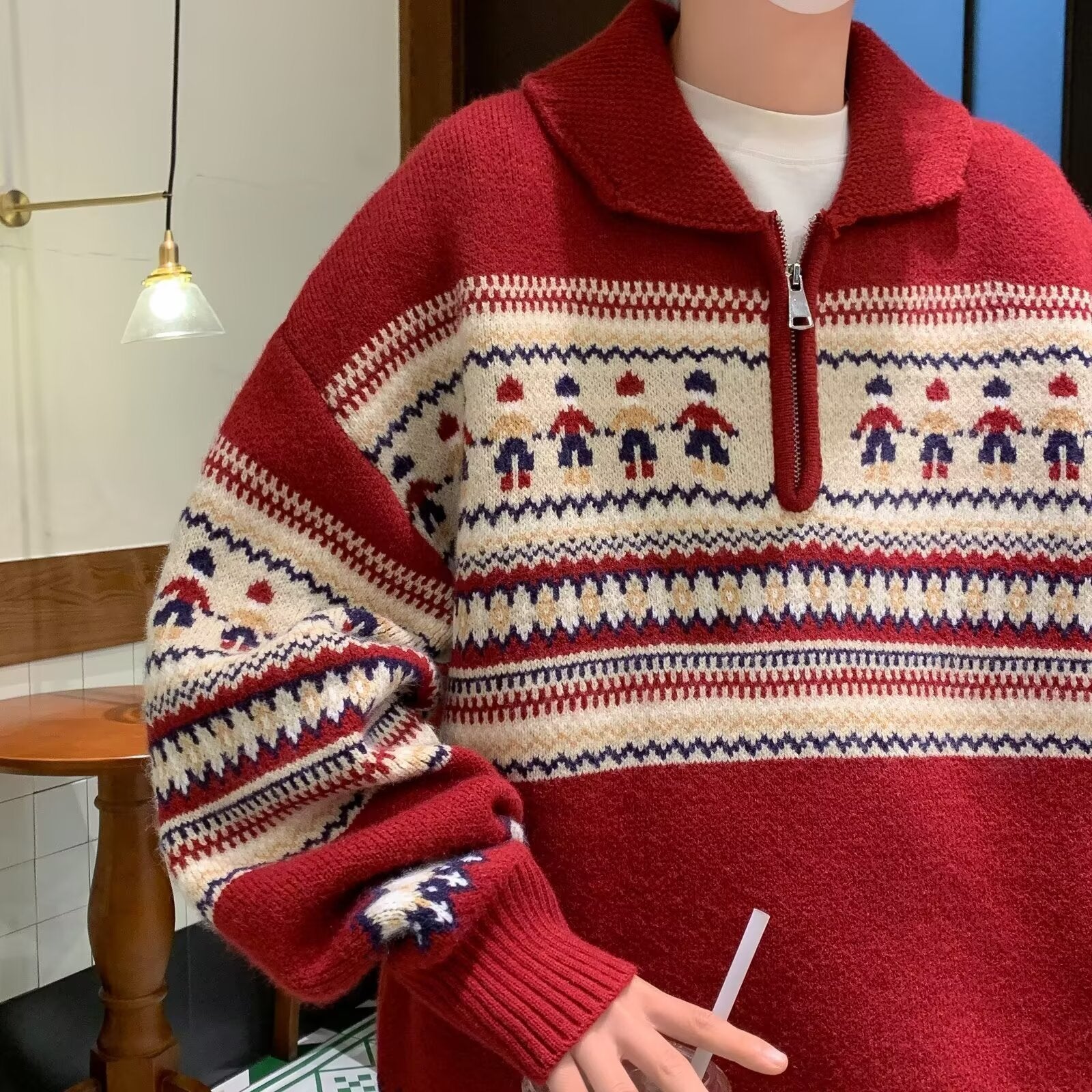 Men's Knit Sweater, Polo Collar, Half Zipper