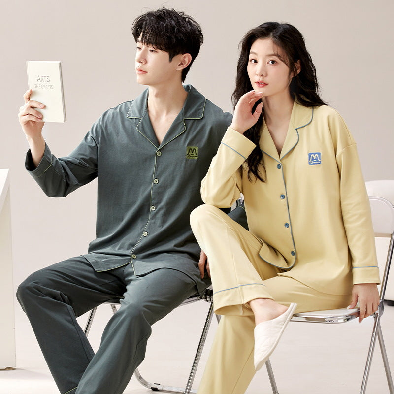 Pair-Pajama-Set, Cotton, Long Sleeve, with Button Placket