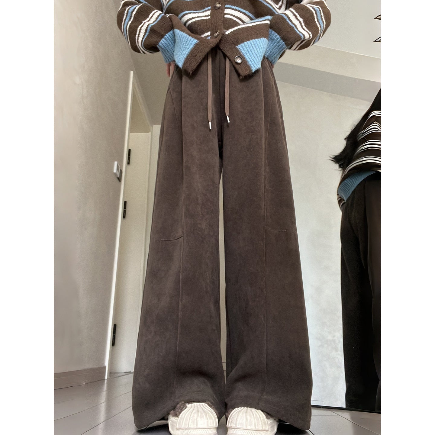 Kord-wide pants for women, high-waisted, lined