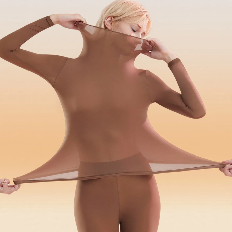 Women’s thermal underwear set with stand-up collar, elastic