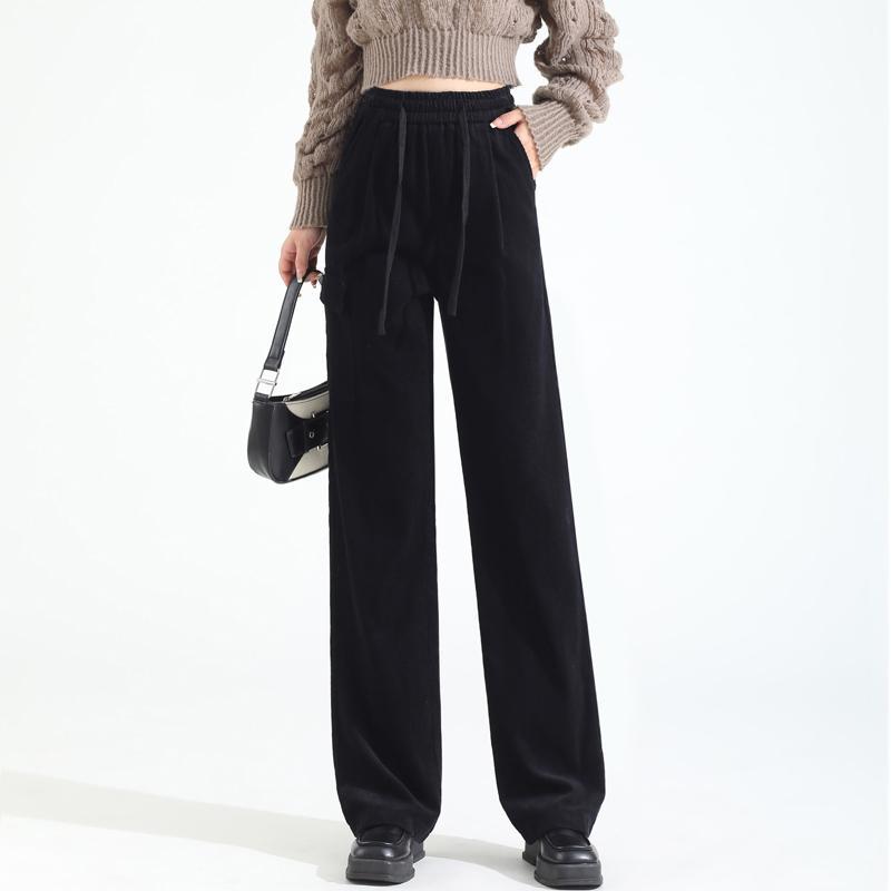 Women’s corduroy pants with a high waistband, straight-cut