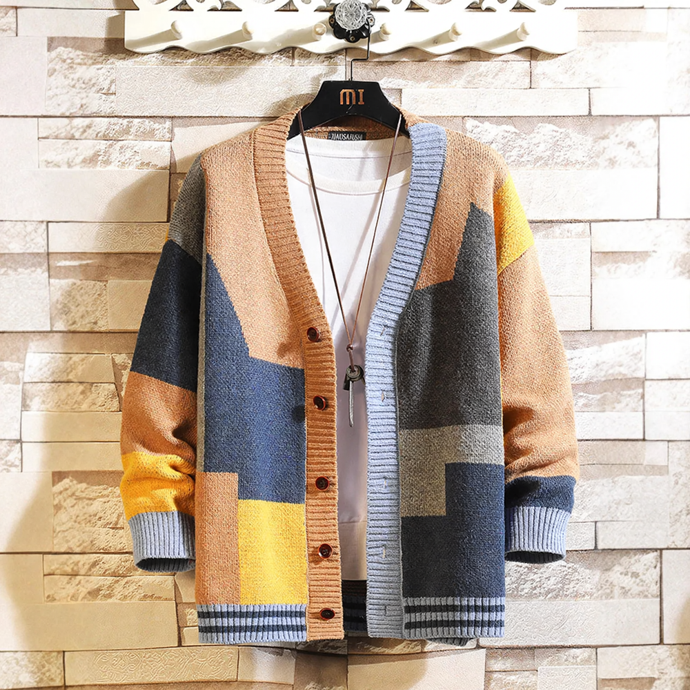 Men's cardigan, V-neck, design accents