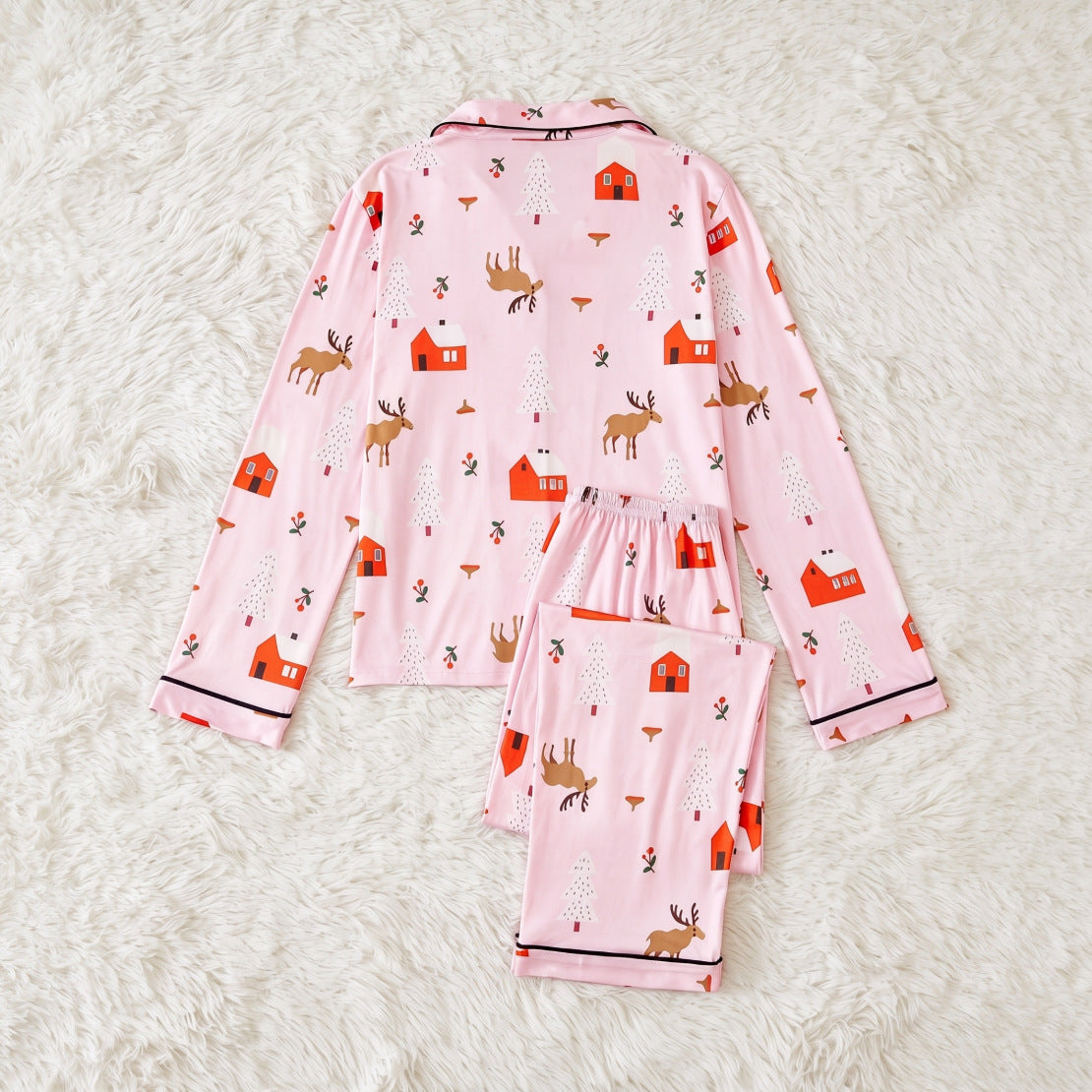 Women’s Pajama Set, long-sleeved, with lapel collar and Christmas motifs