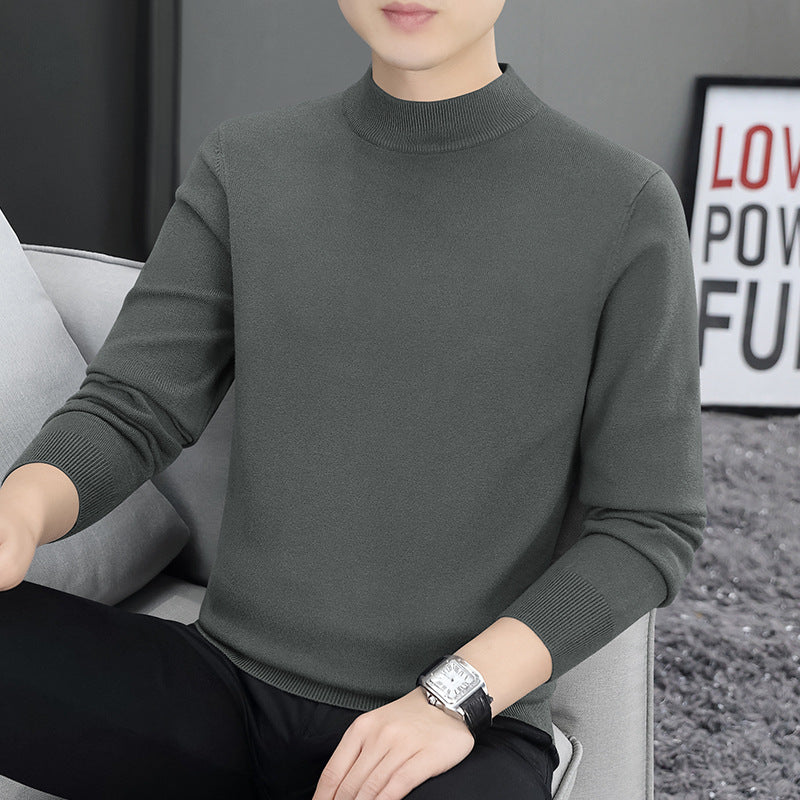 Men's knitted pullover with stand-up collar, lined