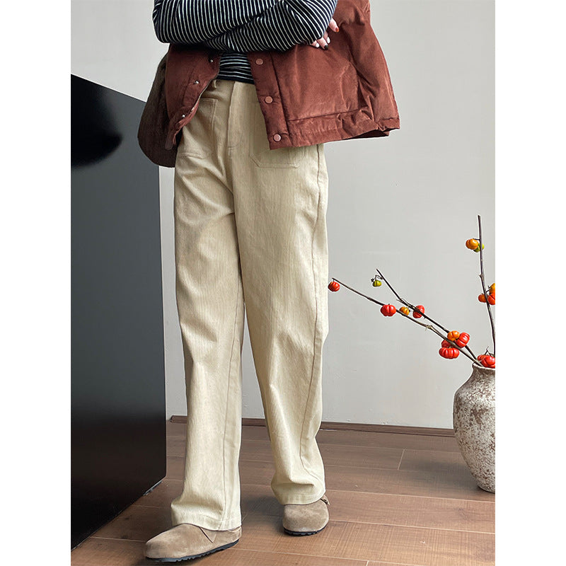 Kord-wide trousers for women with pockets, high-waisted