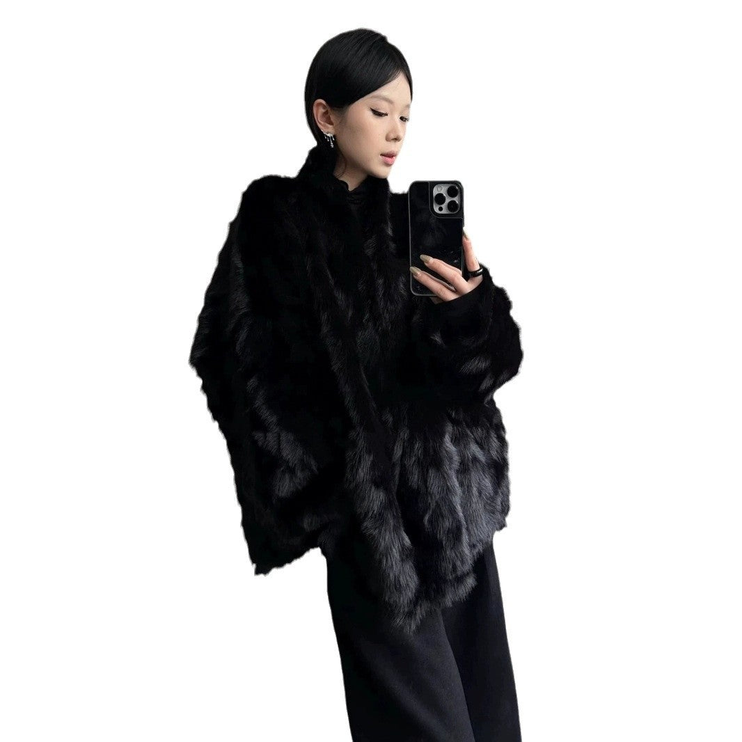 Cozy cape coat with bat sleeves