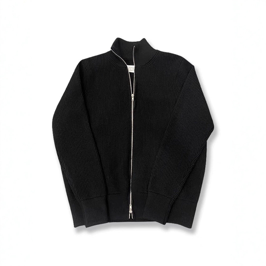 Unisex knitted jacket with roll neck and double zipper