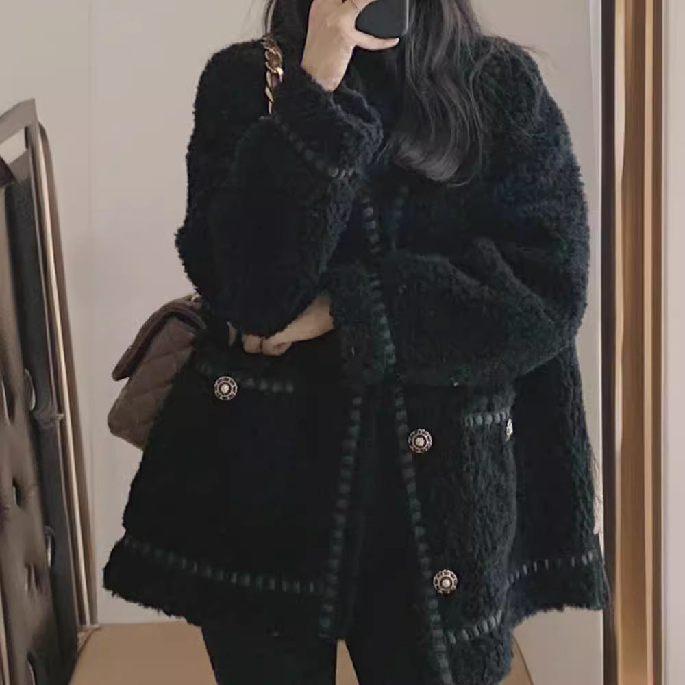 Sheepskin imitation coat, loose fit, padded
