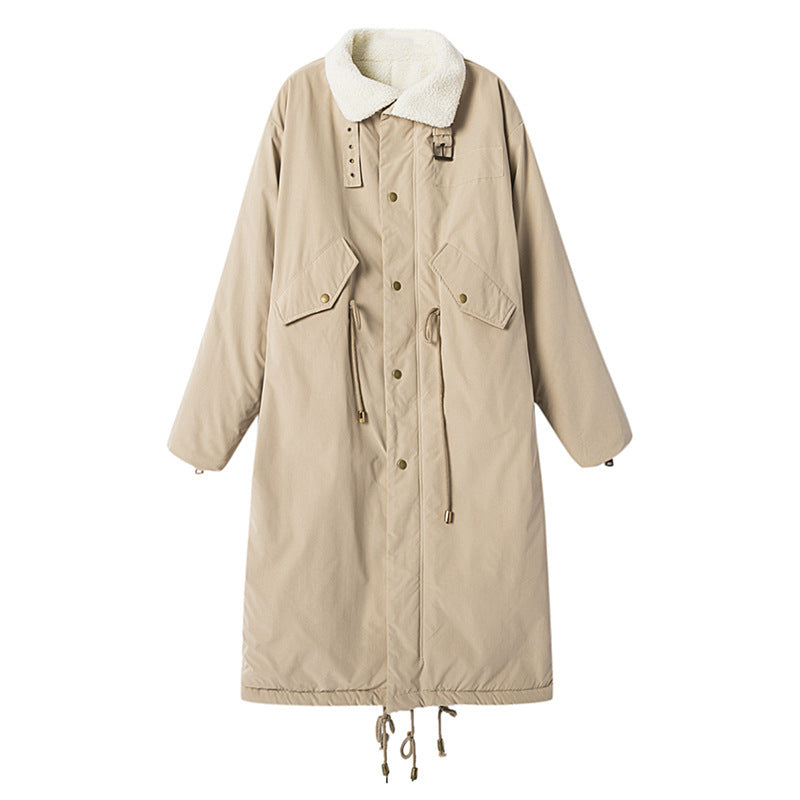 Padded lambskin jacket, knee-length, for women