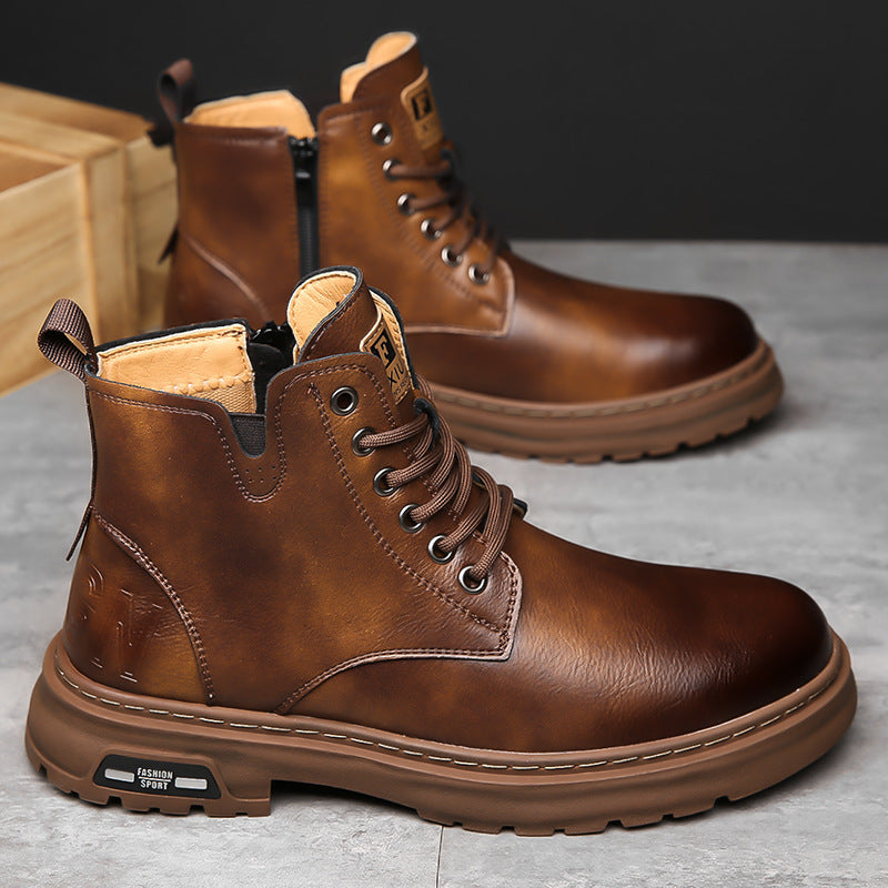 Padded Men's Boots, High-Top, British Style