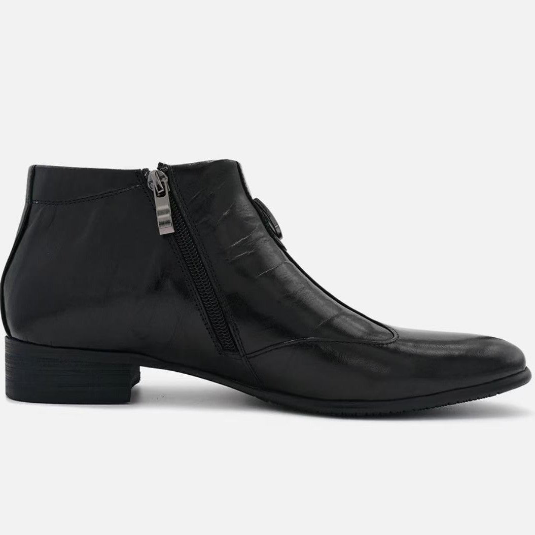Men's Chelsea boots made of leather, pointed toe, with zipper