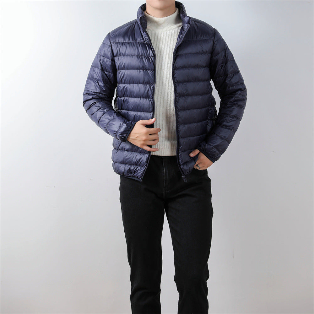 Simple men's down jacket with stand-up collar