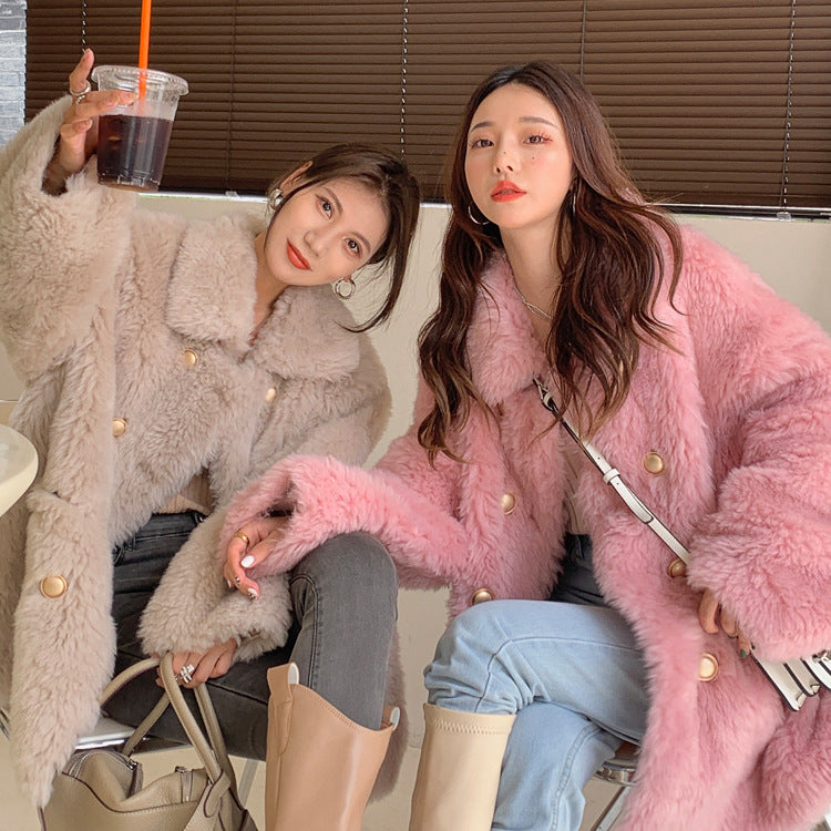 Sheepskin imitation coat, knee-length, women's