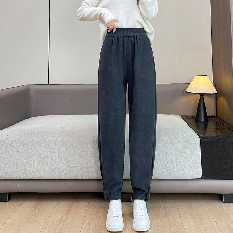 Women's Casual Pants made of Chenille with Cuffs