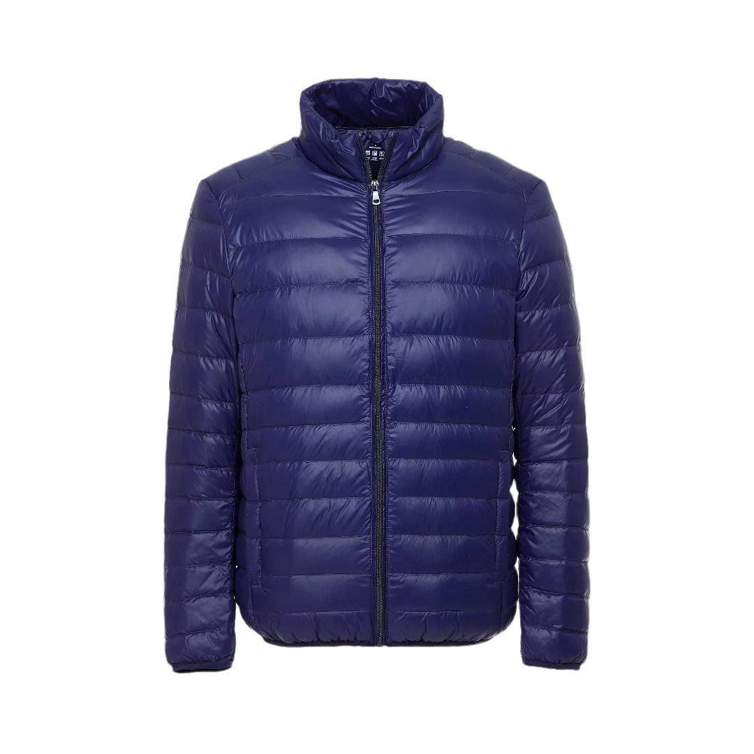 Simple men's down jacket with stand-up collar