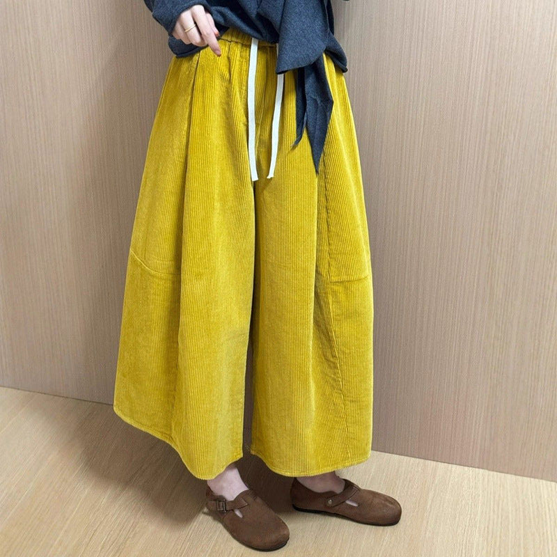 Fleece-lined cord wide pants