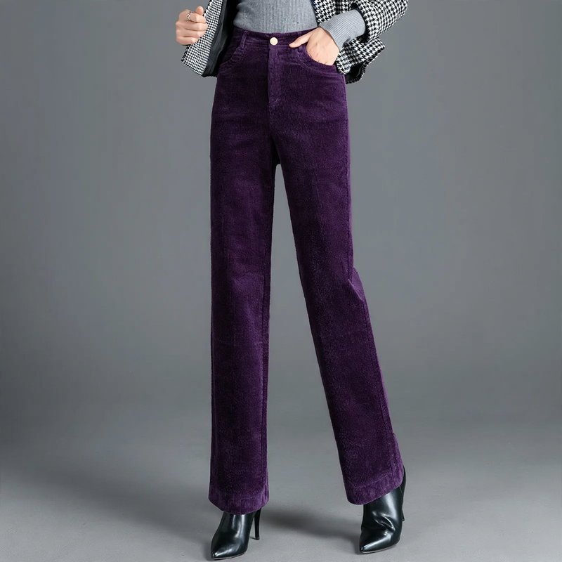 Padded corduroy trousers for women, high-cut, straight fit