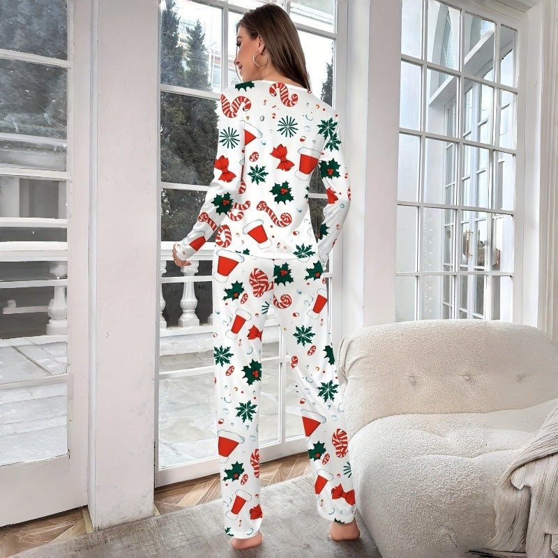 Women’s Pajama Set, Long Sleeve, Christmas Motif, Round Neck
