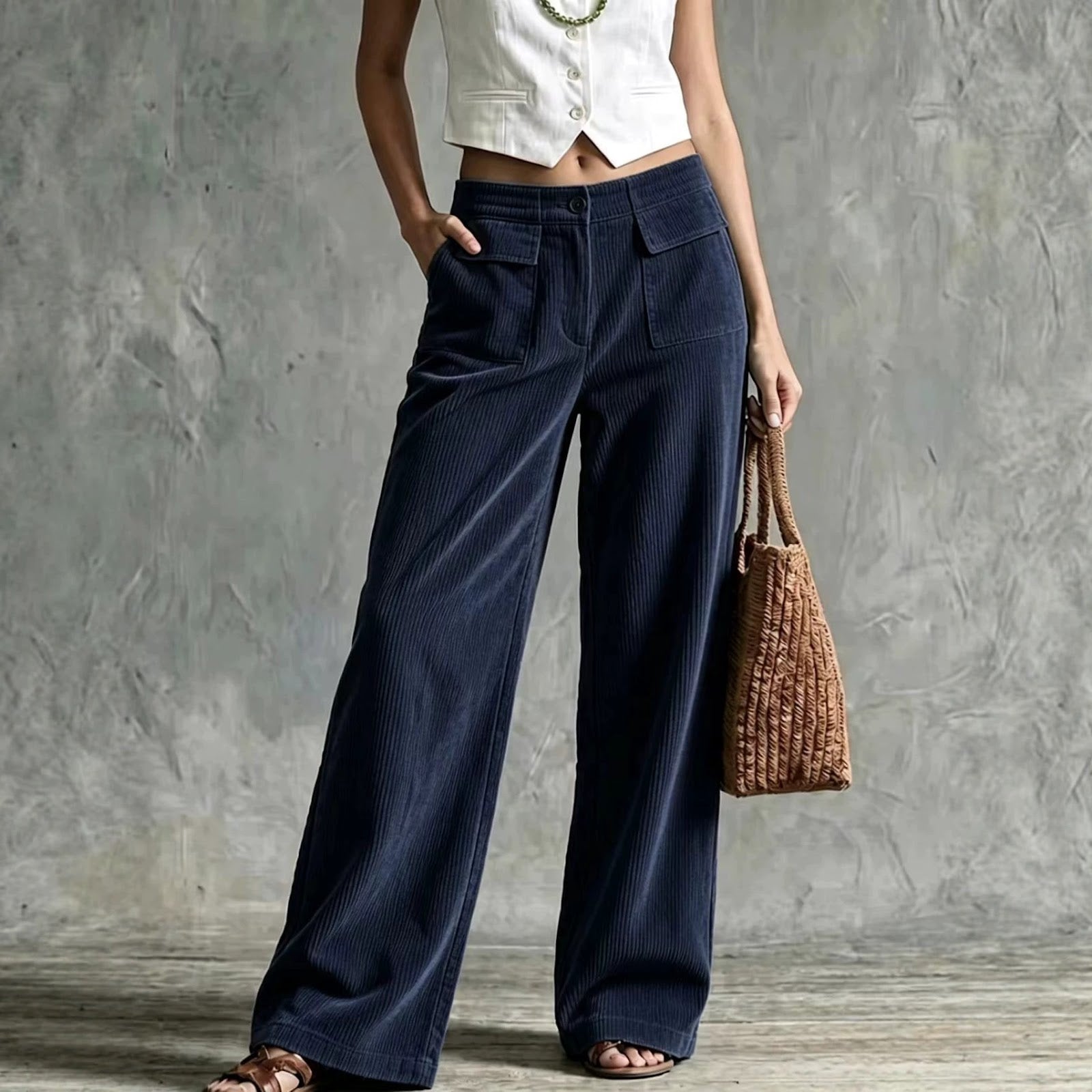 Kord-wide pants with high waist and pockets
