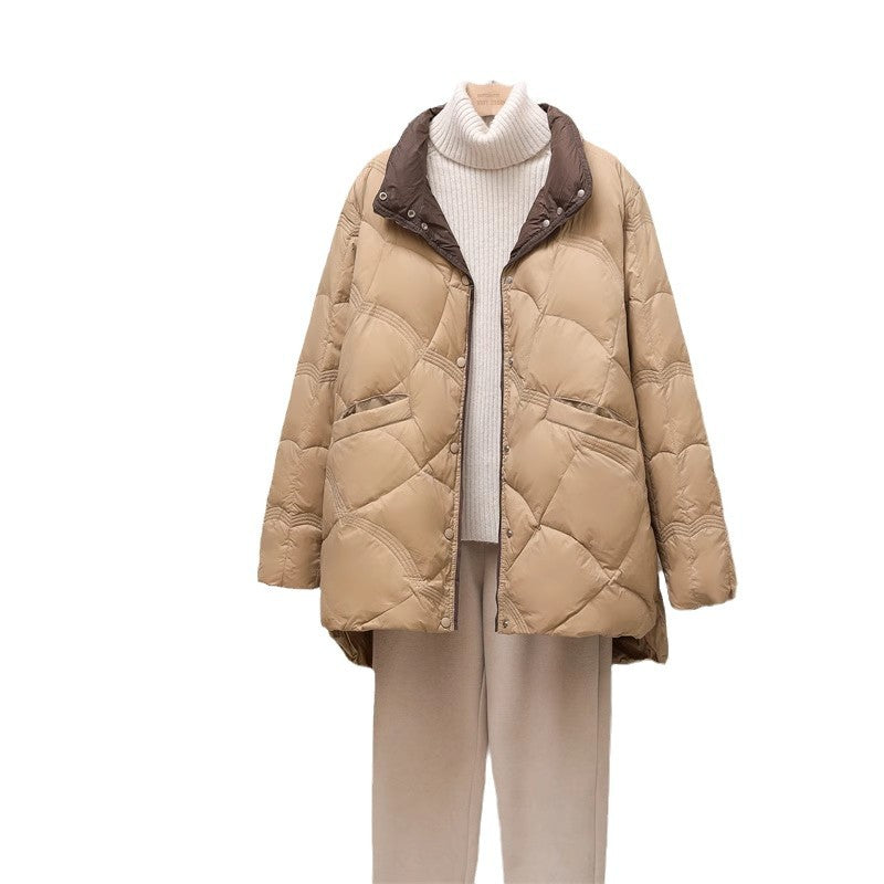 Light down jacket for women, medium length, plus size