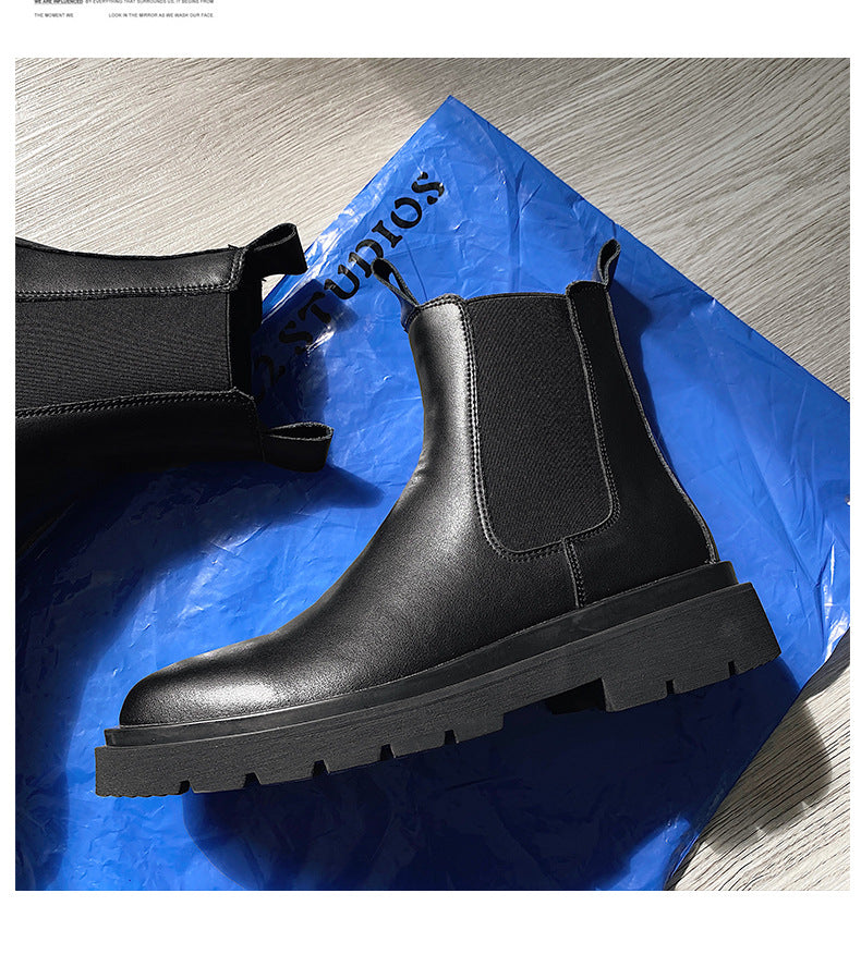 Men's Chelsea boots made of cowhide leather, mid-high shaft