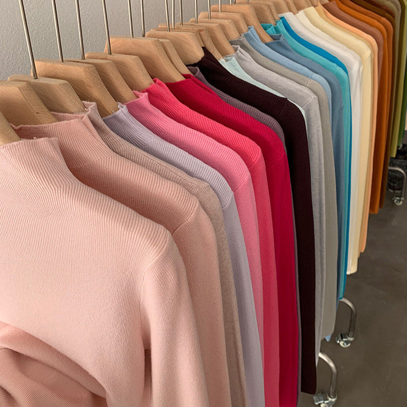 Slim stand-up collar sweater, solid color, long-sleeved