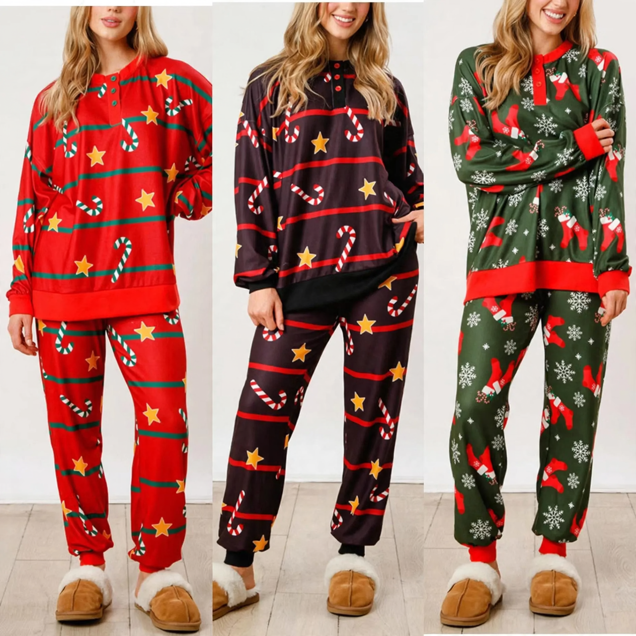 Women’s house suit, long-sleeved, with button placket and print