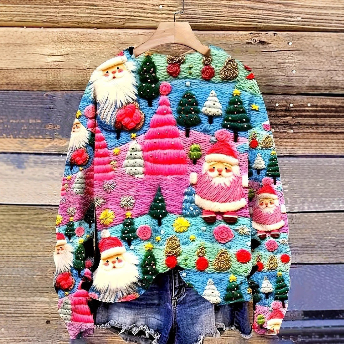 Women's Christmas sweater with 3D Santa Claus print