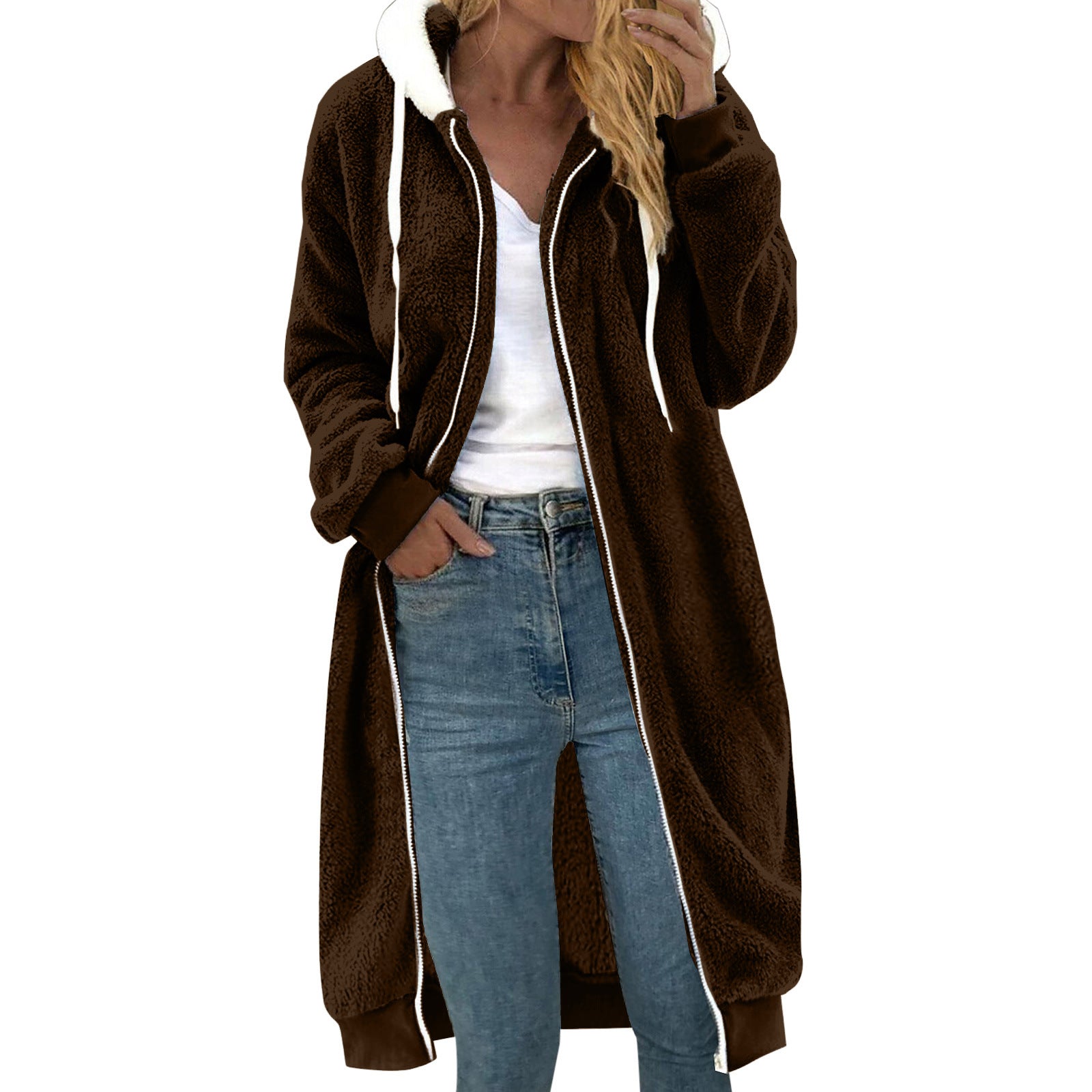 Women's Reversible Coat made of Faux Fur with Hood