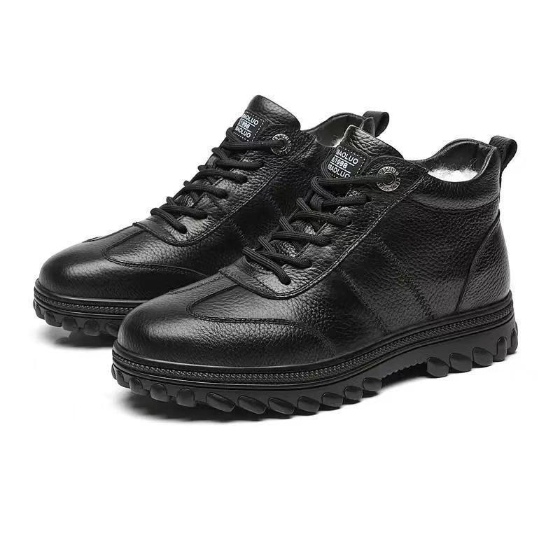 Fleece-lined men's winter boots, slip-resistant, PU