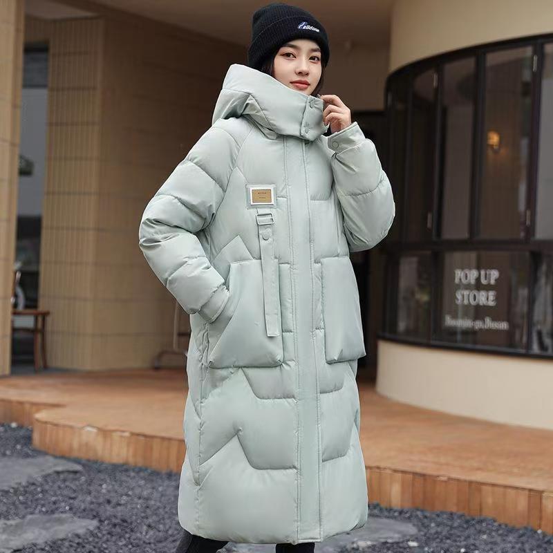 Long, padded winter coat with hood