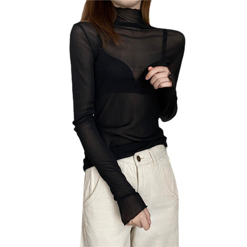 Women's turtleneck top made of lace and mesh fabric