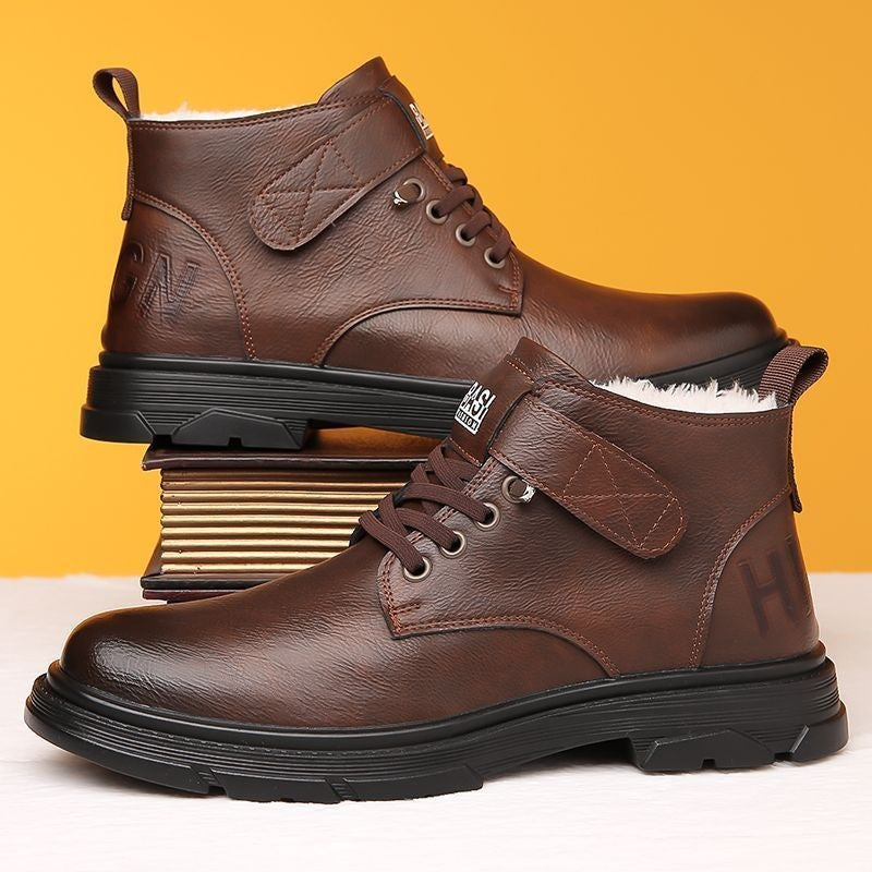 Padded men's winter boots, high-top, PU leather