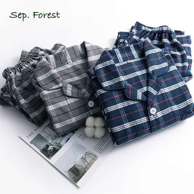 Cotton pajamas for men, brushed, checked