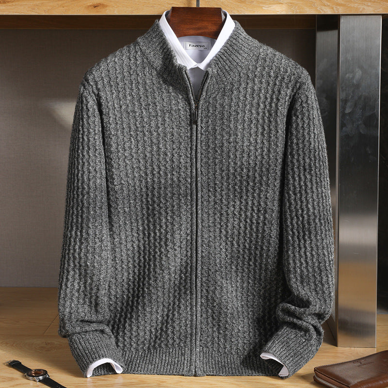 Fleece-lined cardigan with zipper for men