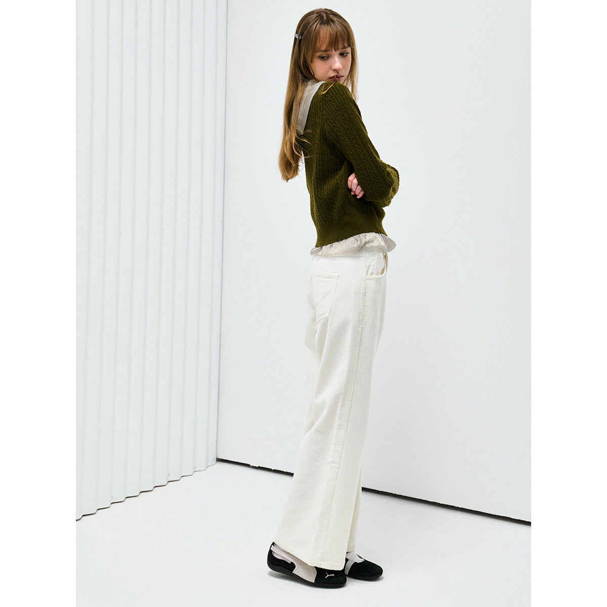 Women's corduroy pants, high-waisted, cotton, H63752