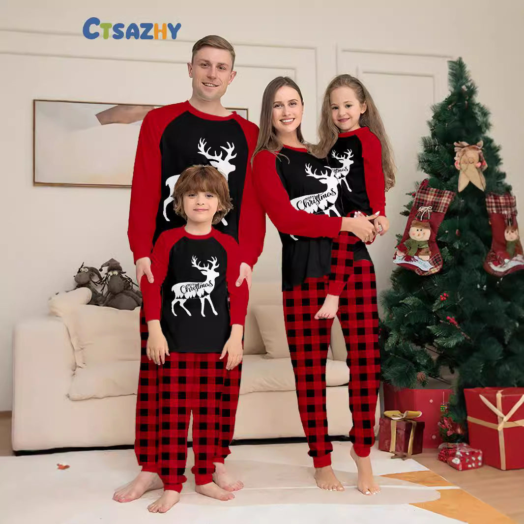 Christmas Family Pajama Set, Deer and Check Pattern