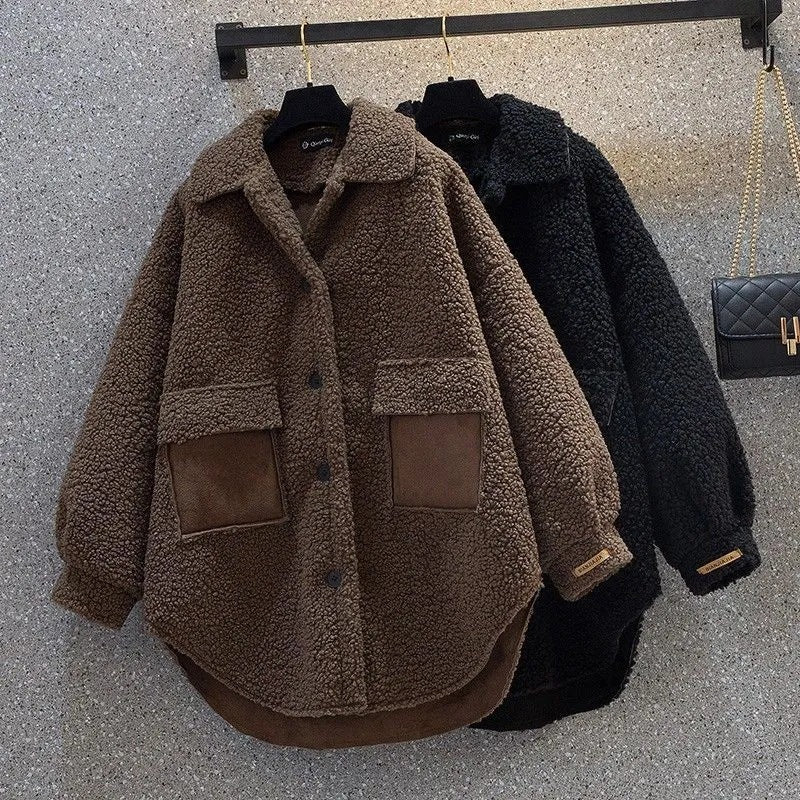Padded lambskin look coat, mid-length
