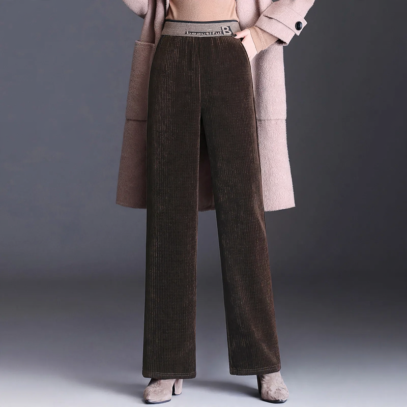 Padded women's corduroy pants with high waistband