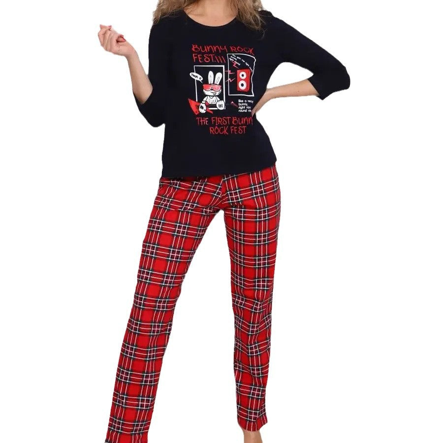 Women’s loungewear, checkered, with Christmas print, long