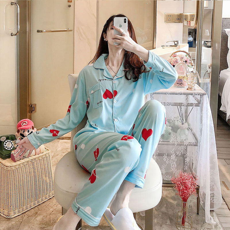 Women’s Pajama Set, Long Sleeve, Heart Pattern, Leisure Style