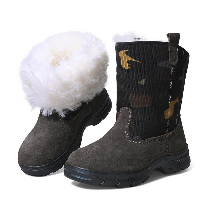 Warm men's winter boots with lamb fur lining