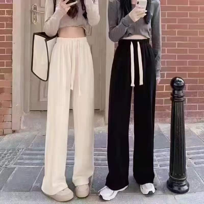 Fleece-lined cord wide trousers with high waist
