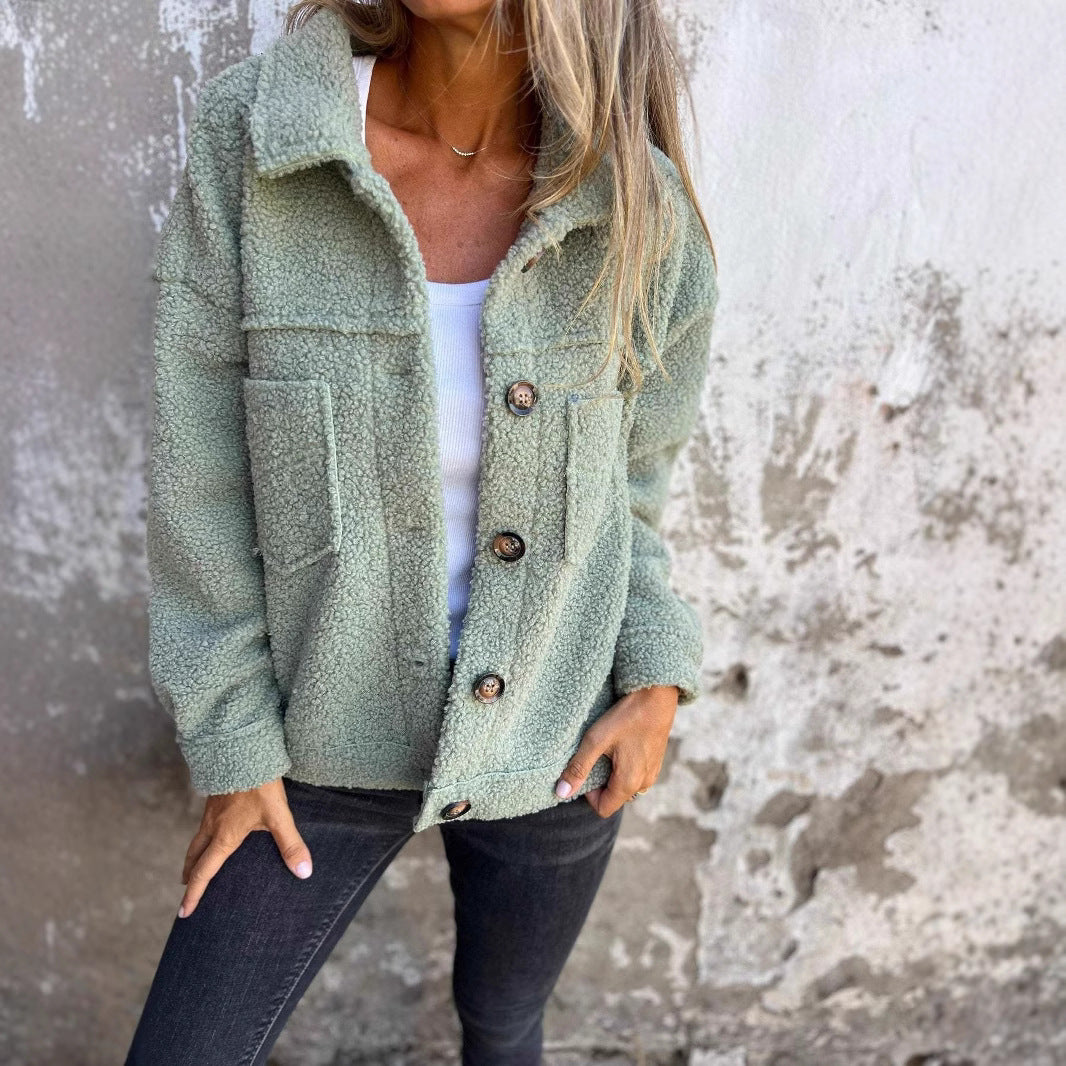 Faux fur jacket with lapels and button placket