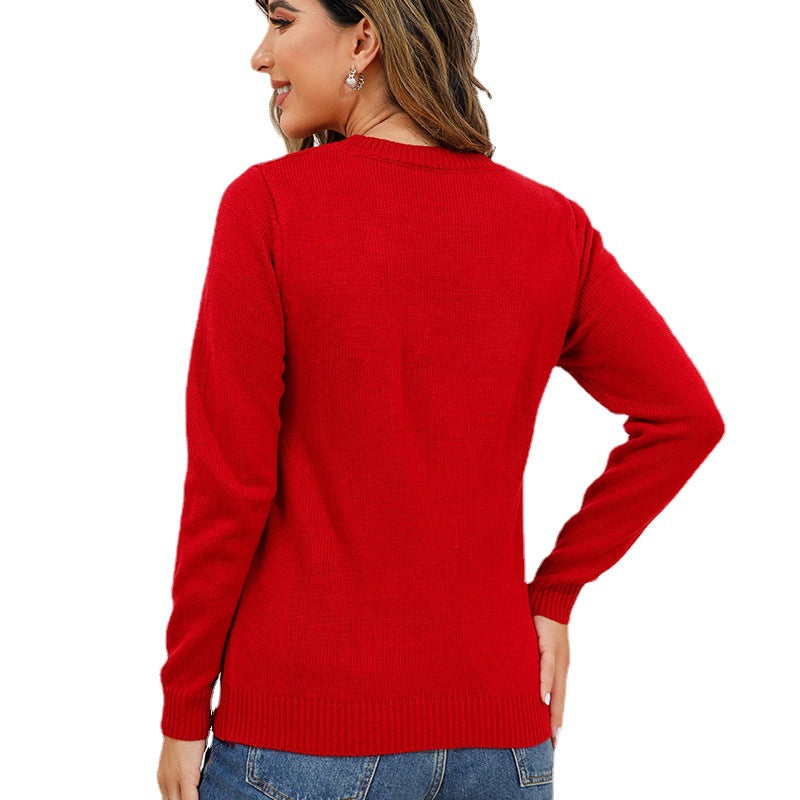 Knit pullover with reindeer jacquard pattern