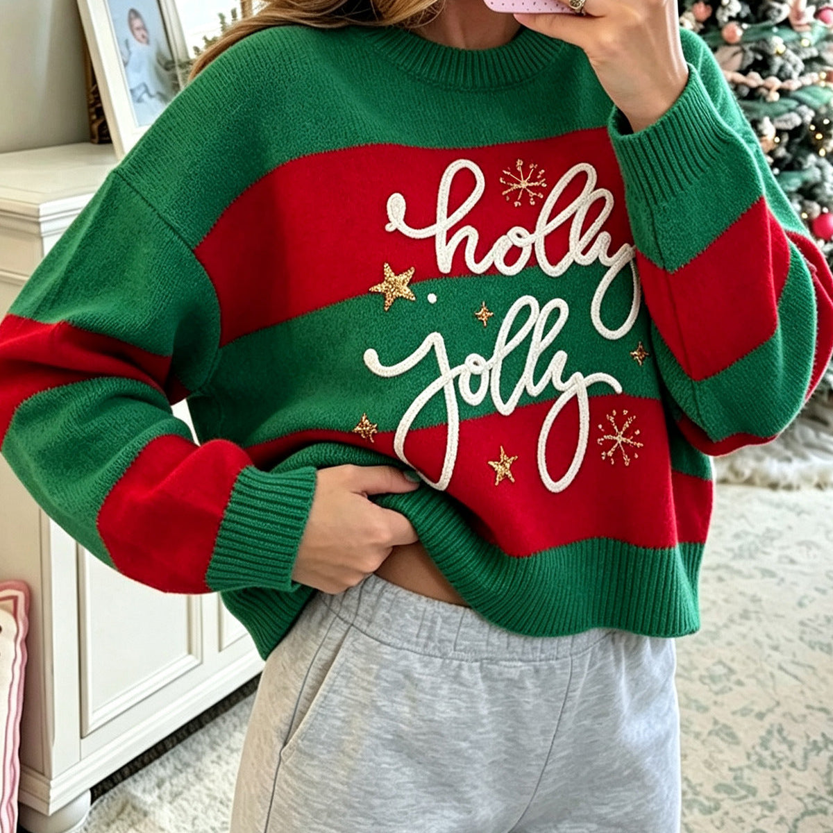 Christmas knitted sweater with letter motif